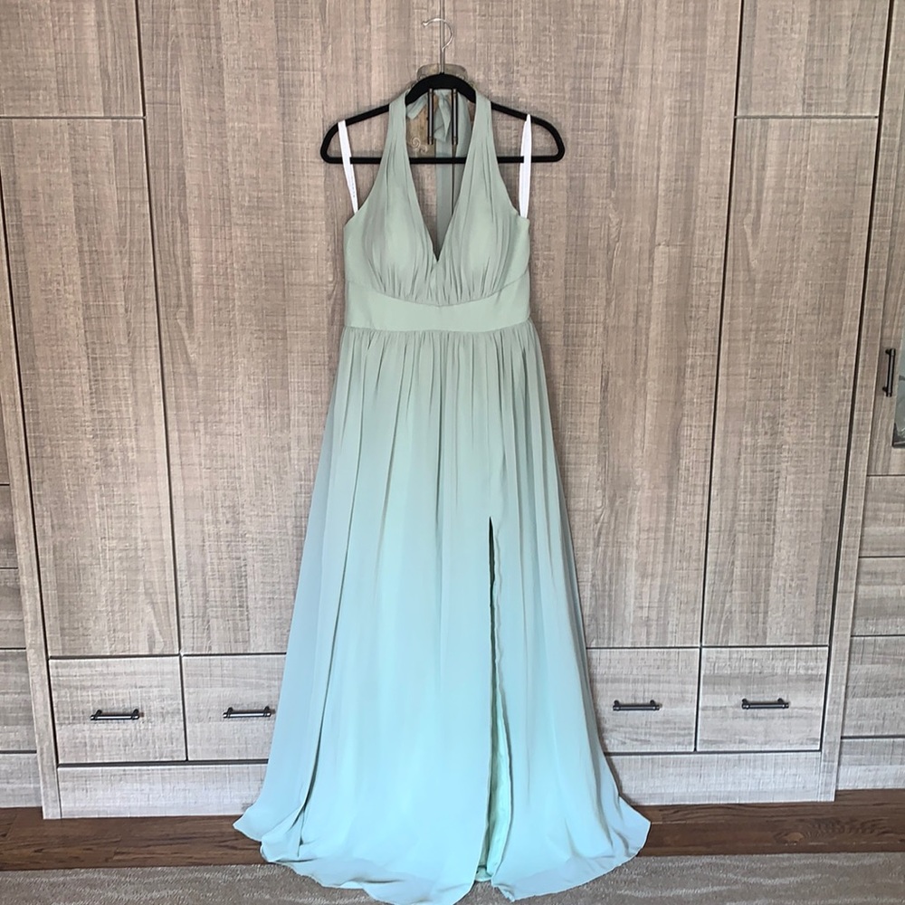 AZAZIE GIANNI A-Line Pleated Chiffon‎ Floor-Length Dress Dusty Sage
